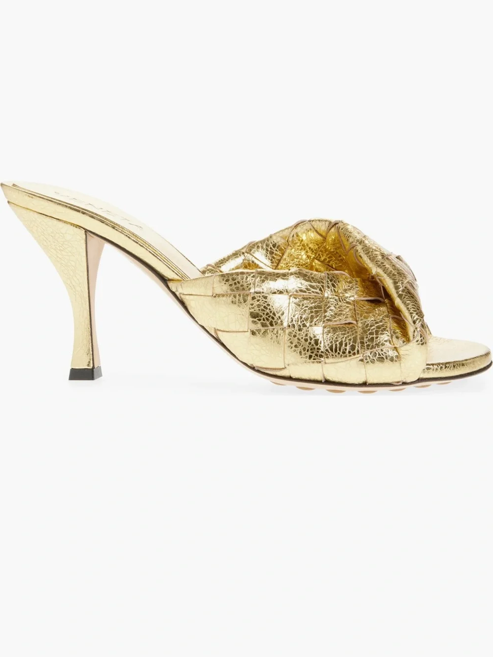 Bottega Veneta Metallic Gold Intrecciato Slide Mules